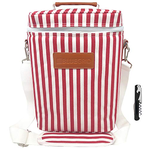 Insulated Wine Carrier Tote Bag - Bluegrid 4 Bottle Travel Wine Carrying Cooler