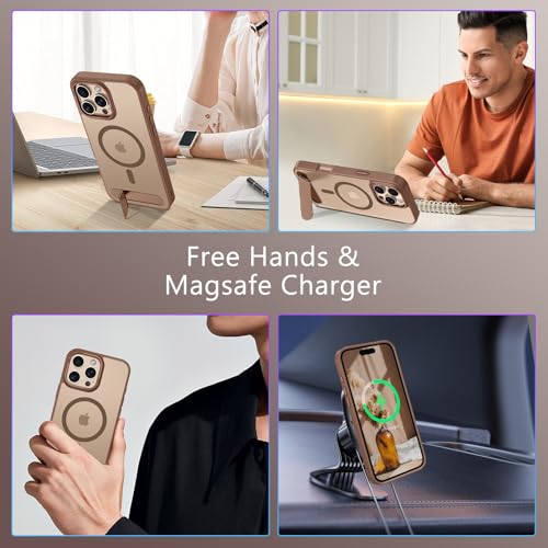 Image of GUAGUA Case for iPhone 16 Pro Max with Invisible Kickstand, Satin Skin Feel Matte Anti-Scratch, Slim Military-Grade Shockproof Semi-Transparent Cover for iPhone 16 Pro Max 6.9 inch, Brown