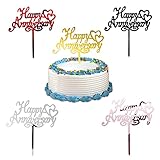 5-Pieces Anniversary Cake Decorations With Happy Anniversary Acrylic Cake Toppers for Baby Shower Wedding Birthday Party Decor，Double-Sided Glitter。