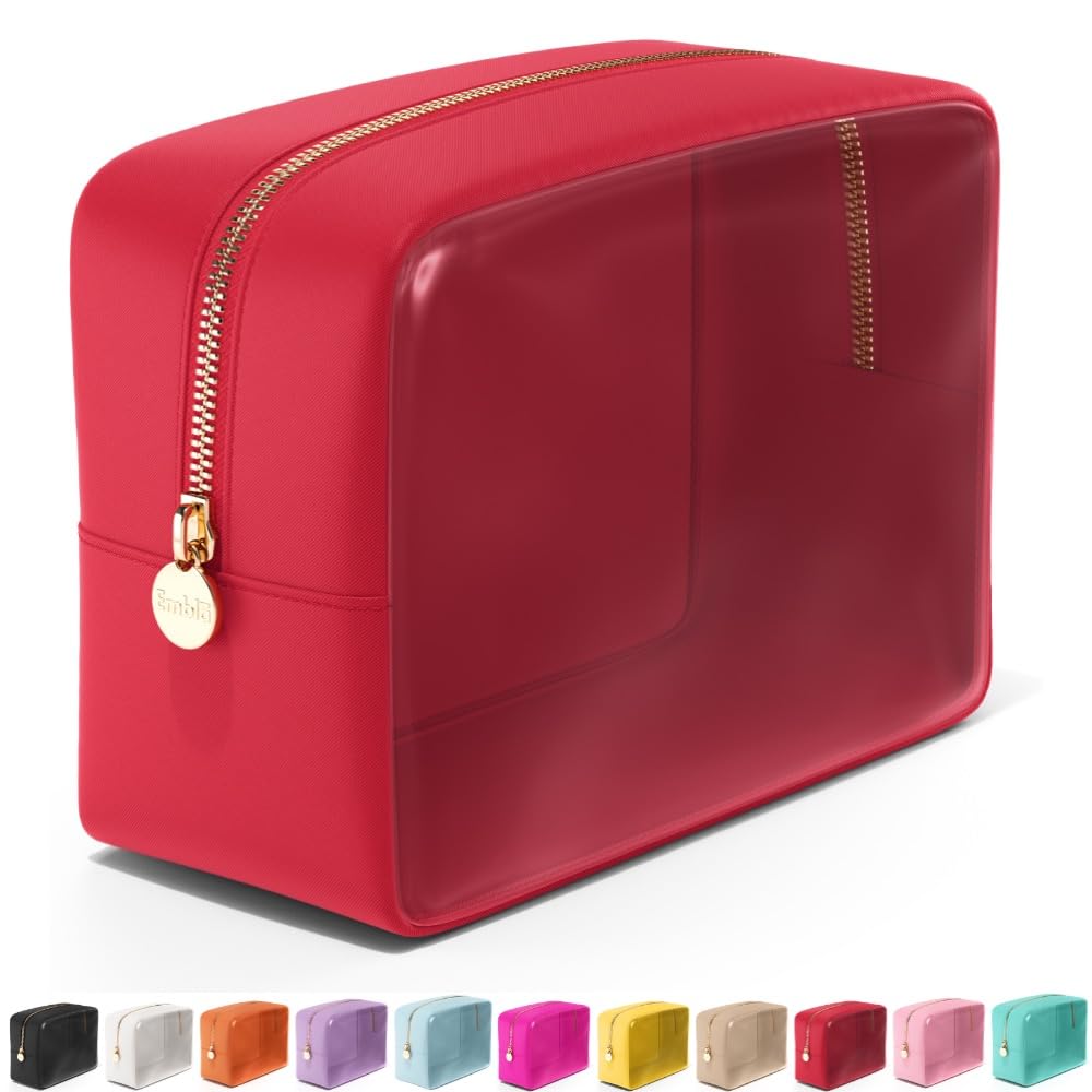 Embla Clear Cosmetic Bag Makeup Case, Clear Zipper Make Up Pouch and Toiletry Travel Tote, Cute Skincare Pouches for Women Girls, Preppy Purse