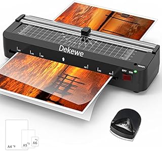Laminator Machine, Dekewe A4 Laminating Machine, 4 in 1 Thermal Laminator with 18 Laminating Sheets, Paper Trimmer and Corner Rounder for Home Office School Use - Black