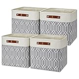 Temary Collapsible Baskets 13 Inch Storage Cubes for Organizing, Storage Baskets for Shelves, 4 Pack Fabric Storage Cubes Bins for Towels, Blankets (Grey Polygon)