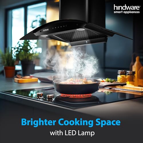 Image of Hindware Smart Appliances | Nadia IN 75 cm Chimney | 1500 CMH |Curved Glass | Filterless | Auto Clean | Touch Control, Motion Sensor | 10 Yrs Warranty on Motor & 2 Yrs on Product (Black)