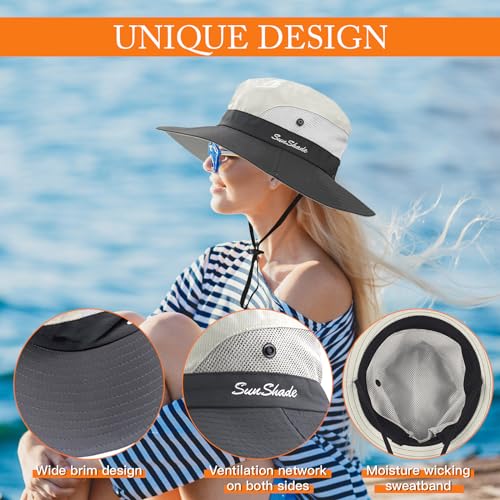 Image of Sun Hats for Women Beach Hat Ponytail Hat Womens Sun Hat with UV Protection Wide Brim
