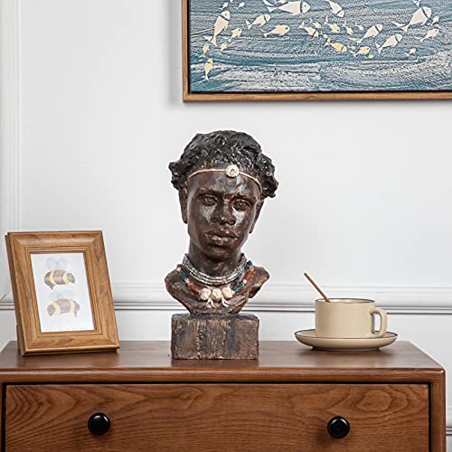 Leekung African Statues And Sculptures For Home Decor,African Figurines Head Statue Decorations For Home,African Art Sculptures Man Statue Decor For Living Room Woodstone Color #TOP2