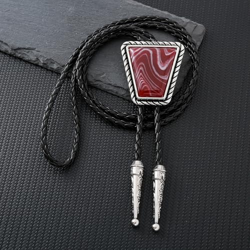 Image of Bolo Tie for Men Women Cowboy Turquoise Celtic Natural Tiger Eye Stone Longhorn Bull Western Leather Bolo Necktie