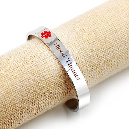 Image of Uloveido Custom Engraving Medical Alert Bracelets for Women, Stainless Steel Open Cuff Bangle Medical Bracelet Personalized Medical ID Bracelet