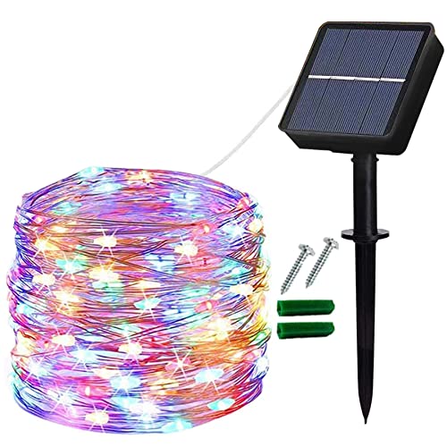 Cadena de luces solares para exteriores, 12 m/40 pies, 120 luces LED solares de 8 modos, alambre de cobre, luces solares de jardín para el hogar, jardín, fiesta, decoración de boda (multicolor) Cover