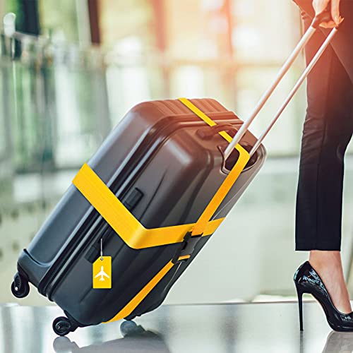 Image of Weewooday 8 Pcs Luggage Straps Suitcase Tags Set for TSA Approved, 4 Travel Adjustable Suitcase Belt, 4 Silicone Luggage Tags with Name ID Card Travel Accessories(Yellow,Airplane)