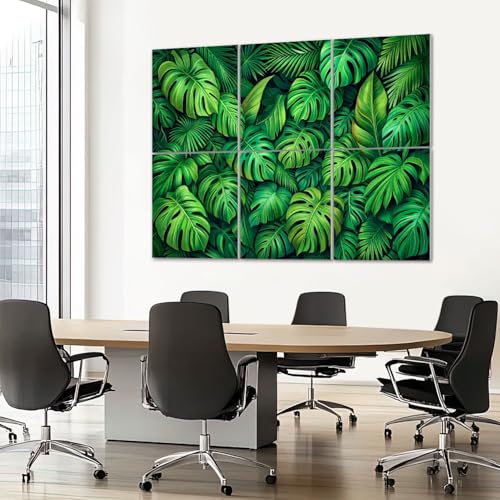 6 paneles acústicos decorativos con hojas tropicales verdes, absorción de sonido, adhesivos para estudios y oficinas, tamaño 72"x48" miniatura 7