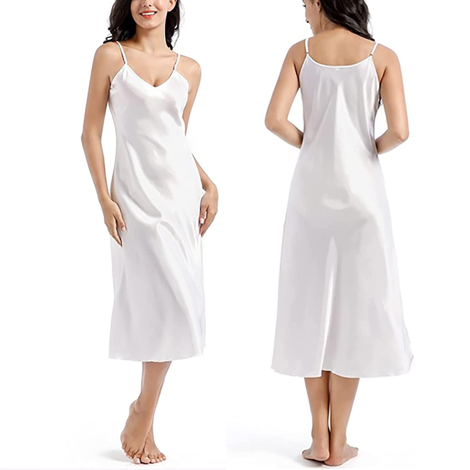 Gulposa Womens Satin Nightgown Silk Slip Dress Sleepwear Sexy V Neck Negligee Lingerie Long Nightwear