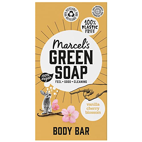 Marcel's Green Soap - Body Bar Vanilla & Cherryblossom - Ahorra 3 botellas de gel de ducha regular - 100% ecológico - 100% vegano - 97% biodegradable - 150 g