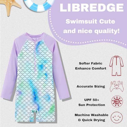Image of Girls Swimsuit Long Sleeve Rash Guards Swim Suit 4-12Y