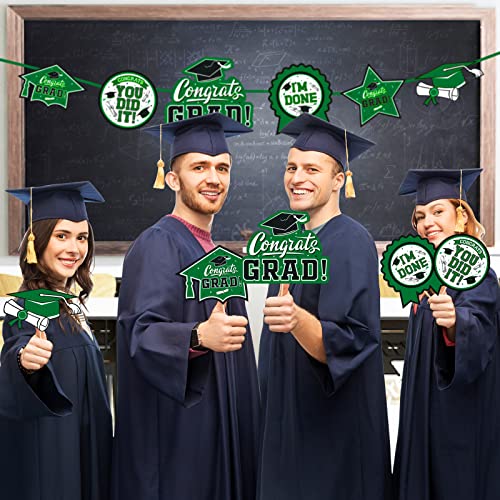 Image of 30PCS Graduation Party Decorations Congrats Grad Table Centerpiece,Graduation Table Decorations,Congratulate Graduation Centerpiece Sticks Table Toppers for Graduation Party(Green,Black)
