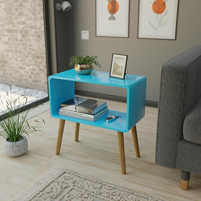 Image of Brown Art SHOPPEE Bookcase Nightstand, End Table,Bed Side Table for Small Spaces Magazine Stand with Storage Engineered Wood Wooden Bedside Table, Coffee Table, Living Room /Bedroom (Blue) (Blue)