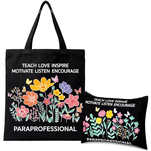 Paterr 2 Pcs Paraprofessional Gifts Survival Kit Tote Bag Cosmetic Makeup Bag Teaching Assistant Appreciation Gifts for Women