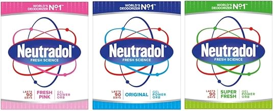 Neutradol Slow Release Gel, Air Freshener and Odour Eliminator, No Plug or Spray Needed, Super Fresh, Fresh Pink & Original, Multipack of 3 x 135g