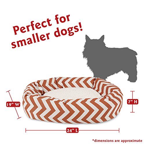 Image of Majestic Pet 24 Inch Chevron Sherpa Calming Dog Bed Washable - Cozy Soft Round Dog Bed with Spine for Head Support - Fluffy Donut Dog Bed 24x19x7 (inch) - Round Pet Bed Small - BURNT ORANGE