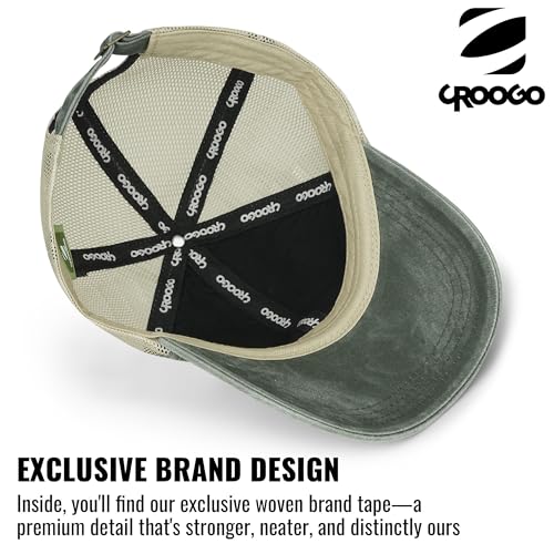Image of Croogo Leather Patch Mesh Back Cap Washed Cotton Dad Hat | Breathable Material /Adjustable Design /Unstructured Hats /Vintage Wash /Exclusive Products