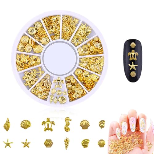 1 Boîte de Breloques pour Ongles Dorées Mélangées - Clous à ongles dorés - Strass étincelants - Océans, Paillettes, stud, rivets - Accessoires beauté...