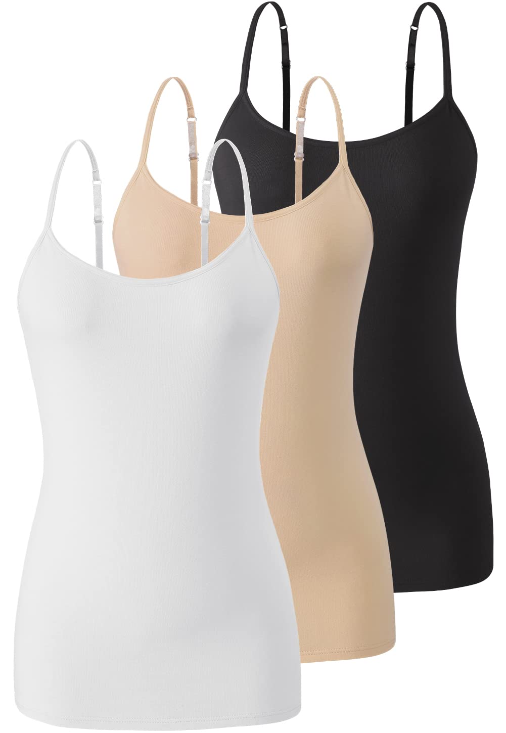 Air CurveyWomen Camisole with Shelf Bra Adjustable Spaghetti Strap Cotton Undershirts 2/3 Pack Layering Tank Tops