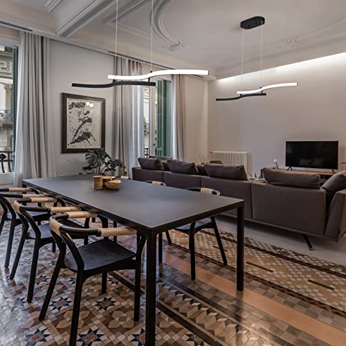 Edislive Modern Wave Led Pendant Light, Simplicity Led Island Light 40 Inch Acrylic Led Linear Pendant Light Stepless Dimmable Chandelier For Kitchen Island Living Room Bedroom Desk Pool Table, Black #TOP4