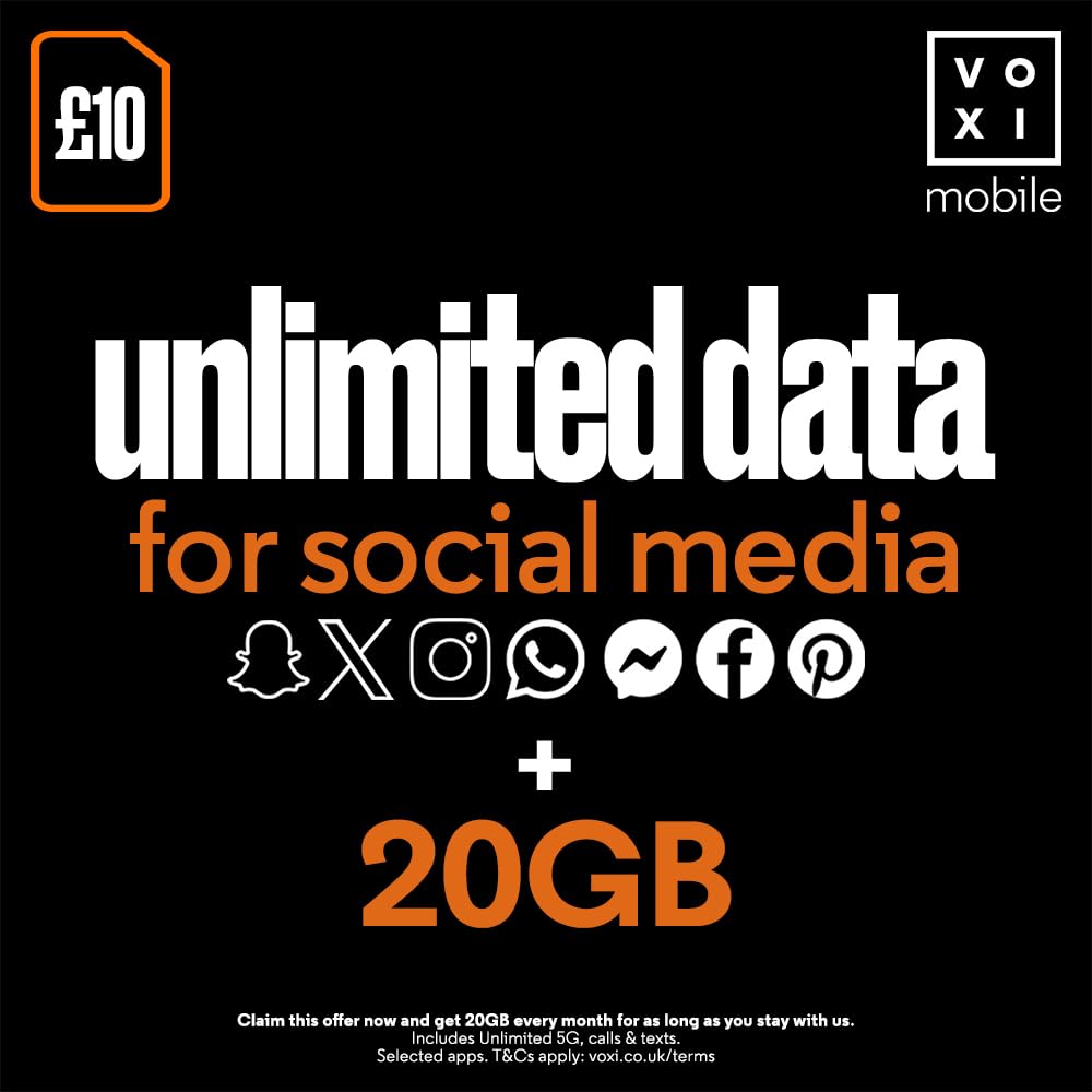 VOXI SIM Card with Endless Social Media, Calls, Texts and Roaming Vodafone LATEST OFFER (£10)