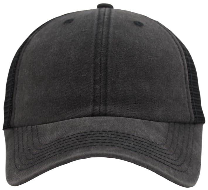 Vintage Washed Snapback Summer Trucker Baseball Hat for Women, Unstructured Cotton Crown/Soft Mesh/Flexible Visor/Foldbale for Pocket-Black