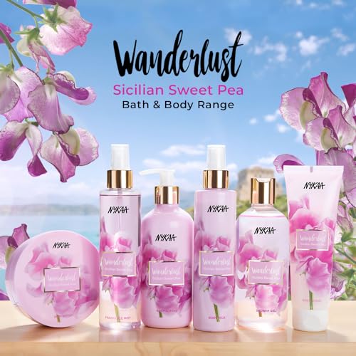 Image of Nykaa Wanderlust Bath and Body Sicilian Sweet Pea Shower Gel,300 Ml|Nourishes & Hydrates|Gentle Cleanser|Sweet Smell |Enriched With Aloe Vera|Paraben-Free,Vegan|Suitable For All Skin Types