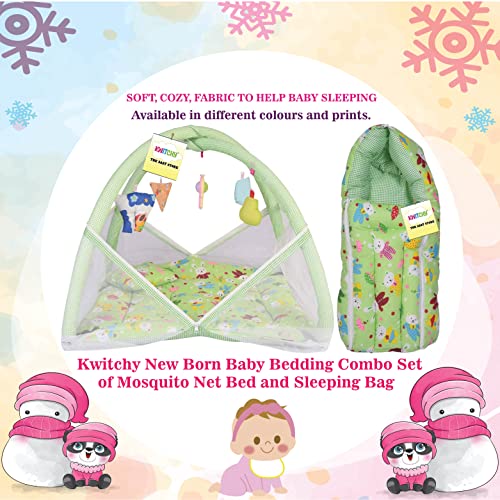 Image of Kwitchy Baby Bed New Born Baby Bedding Set | Mosquito Net | Play Gym | Baby Shower | Gift Pack | Essential Combo (0-6 Months) Green