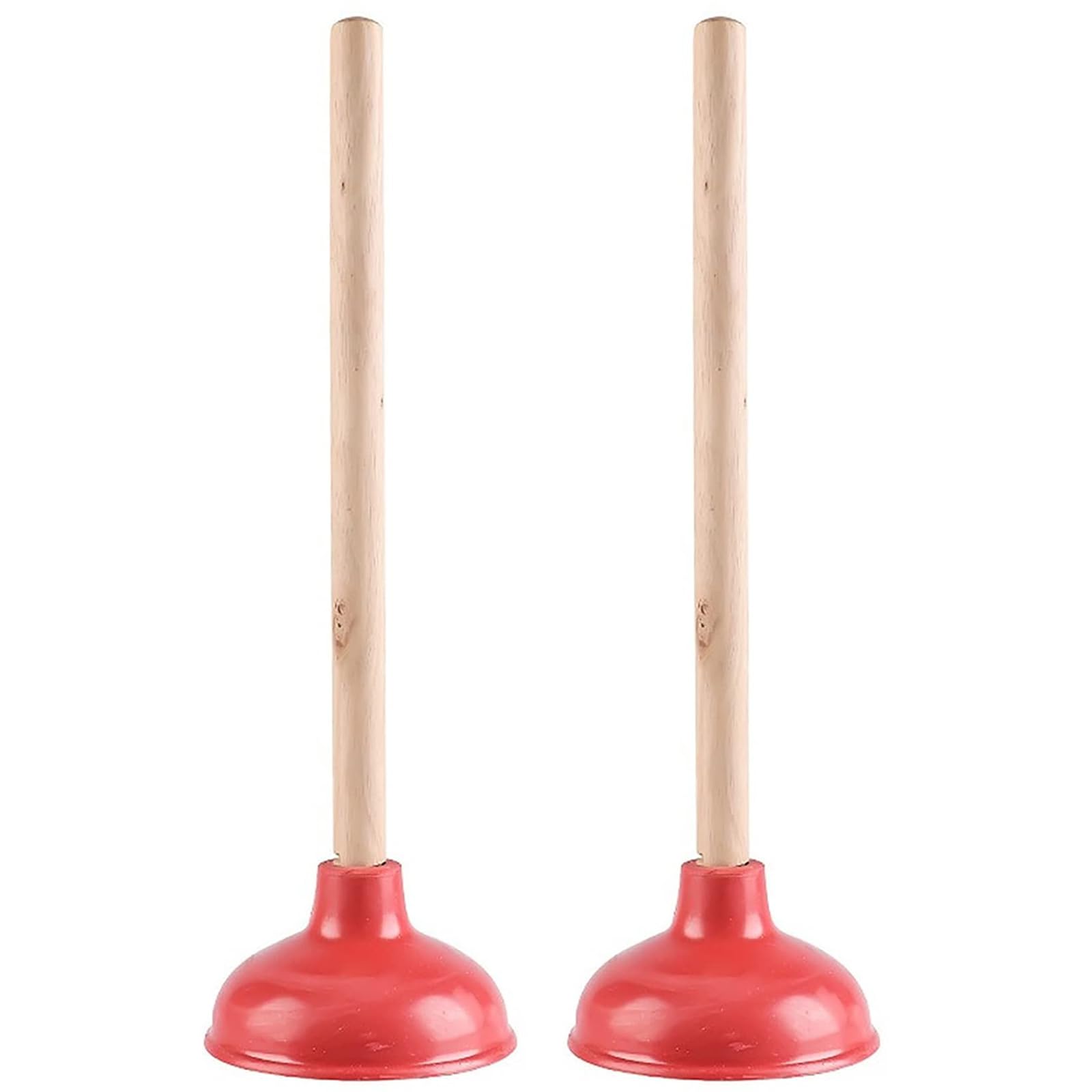 CINGHI LUSSO Toilet Plunger Red Heavy Duty Force Cup Rubber with A Long Wooden Handle to Fix Clogged Toilets and Drains, Perfect for Kitchens and Bathrooms (2 pcs)