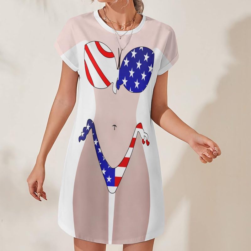 Women's Bikini Cover Up Shirt Dress with Headband Cute Bikini Print Dress Funny Swimsuit Beach Shirt Swimwear3