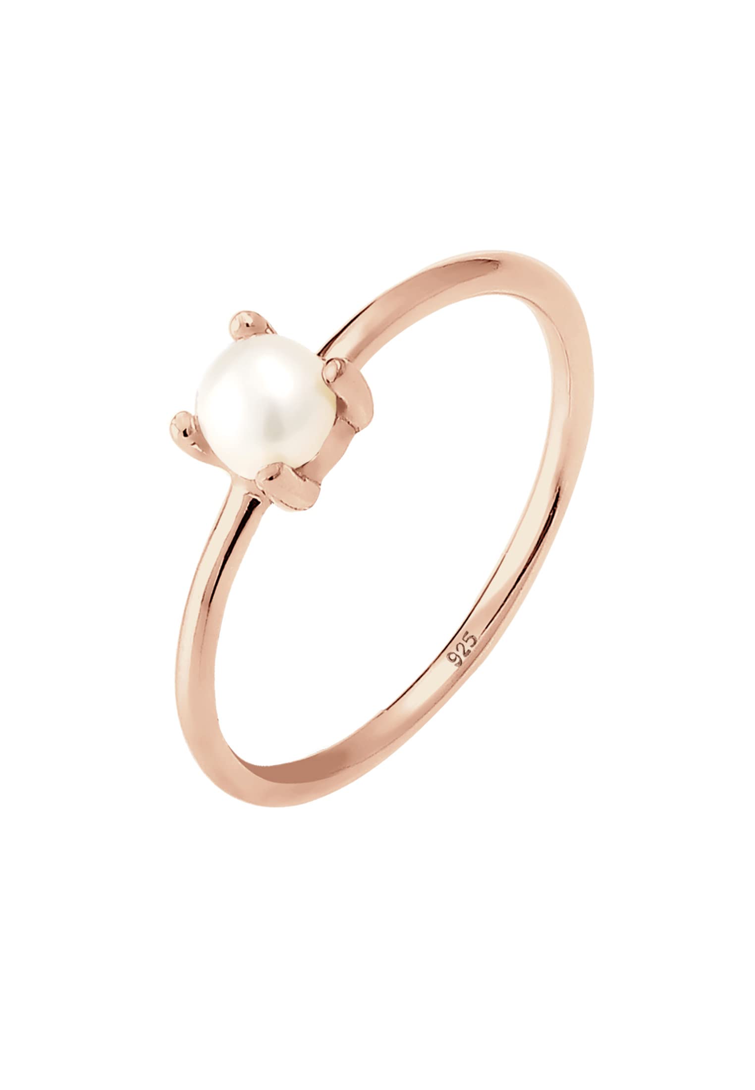 Elli Women's 925 Sterling Silver Rose Gold Plated Freshwater Pearl Filigree Ring, Size Q