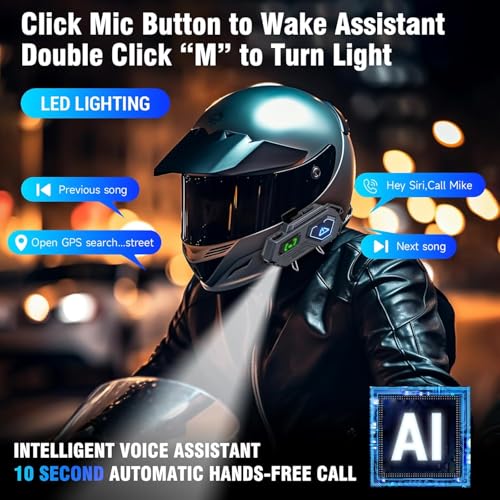 Image of EDYELL C8 Pro Motorcycle Bluetooth Headset,LED Emergency Lights,HiFi Stereo Calls,Wireless 50MM Earphone Helmet Bluetooth,IPX6 Waterproof,Compatible with All Helmets