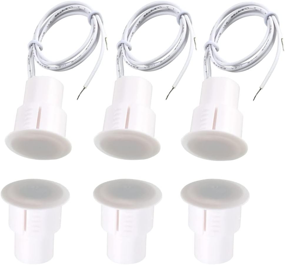 3sets White Iron Door Recessed Wired Security Window Door Contact Sensor Alarmmagnetic Reed Switch,Magnet Near - Connect Circuit, Magnet Away - Break Circuit