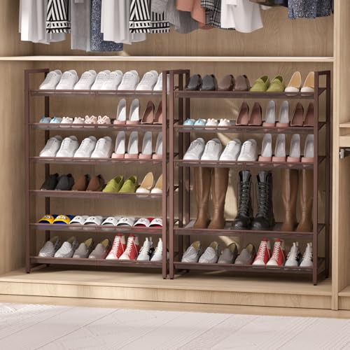 Image of 6-Tier Metal Large Shoe Rack,Tall Shoe Rack for Closet,entryway,Garage, with Adjustable Flat or Angled Shelves, Hold 20-26 Pairs Shoes