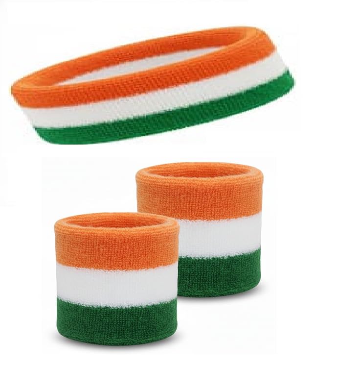 AASHIE N Homes Indian Print Wrist Band and Head Band Tricolor - Tricolor Band for Independence Day, Republic Day Celebrations Pack of 1