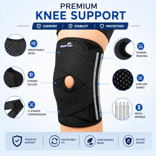 Image of Wonder Care Adjustable Wrap Knee Support Brace, Air Mesh Fabric Knee Brace Cap for Pain Relief, Sports, Arthritis, Running Protection for Men & Women (1, XXL)