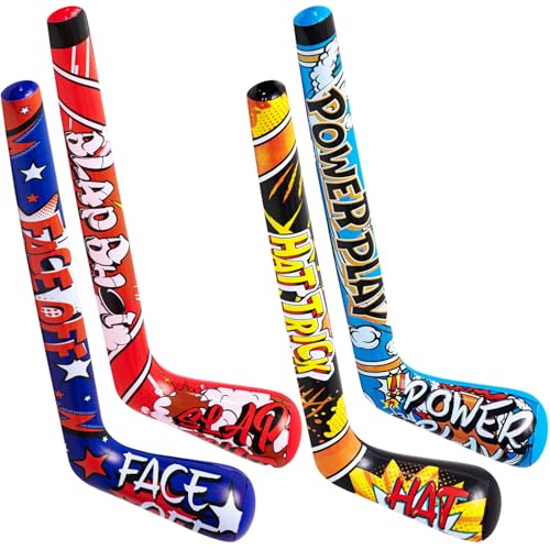 Deekin Set of 12 32 Inch Inflatable Hockey Sticks Party Favors Birthday Decorations, 4 Trendy Style, Funny Blow Up Hockey Stick Sports Birthday Party Supplies