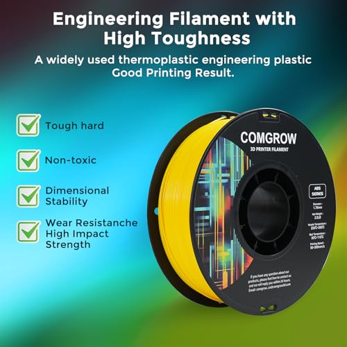 Image of Comgrow ABS Filament 1.75mm, ABS 3D Printer Filament 1.75mm Heat Resistant 1kg ABS 3D Printing Filament 1.75mm, Strong and Durable, Dimensional Accuracy + /- 0.02mm Yellow