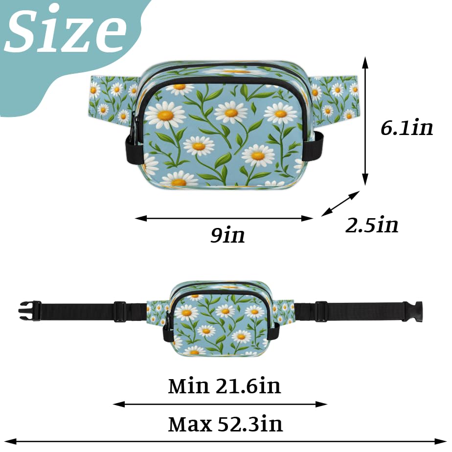 Chrysanthemum Elegant Waterproof Fanny Pack for Women Men Adjustable Waist Bag with Double Zipper Pockets Lightweight Square Hip Pack for Running Travel Hiking Workout Cycling