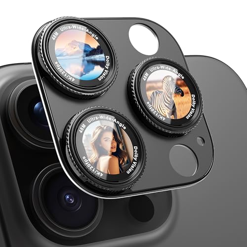 Image of CACOE Metal Camera Lens Protector for iPhone 15 Pro /15 Pro Max, 9H Tempered Glass with Aluminum Frame, HD Clarity & Scratch-Resistant Camera Screen Protector Cover Accessories(Black)