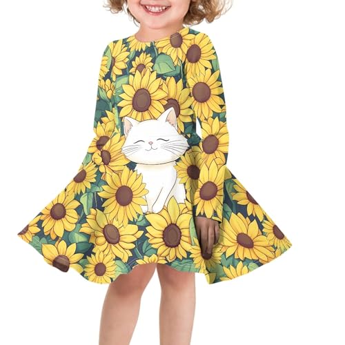 Girls Cute Print A Line Skater Dress Loose Casual Comfy Midi Flowy Swing Twirly Dress Spring Elegant Party Dresses3