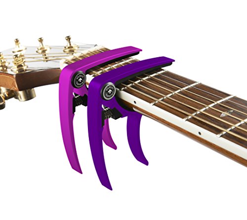 Guitar Capo (2 Pack) For Guitars, Ukulele, Banjo, Mandolin, Bass - Made Of Ultra Lightweight Aluminum Metal (1.2 Oz!) For 6 & 12 String Instruments - Nordic Essentials (Pink+Purple) #TOP1
