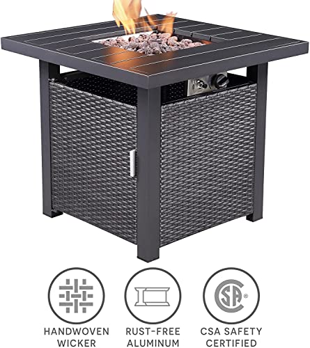 28-Propane-Gas-Fire-Pit-Table-50000-BTU-Square-Propane-Small-Patio-Auto-Ignition-with-Aluminum-Tabletop-and-Weather-Cover-for-Indoor-Outside-Patio-and-Garden-Backyard-Included-Accessories-Grey