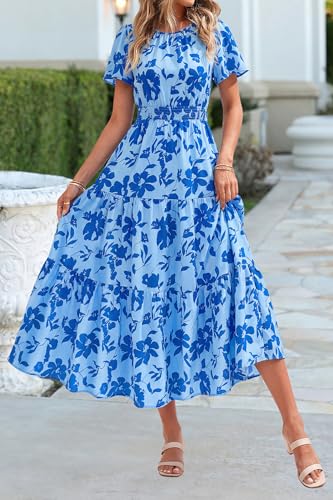 Image of PRETTYGARDEN Women's Casual Smocked Boho Floral A-Line Maxi Dress 2026