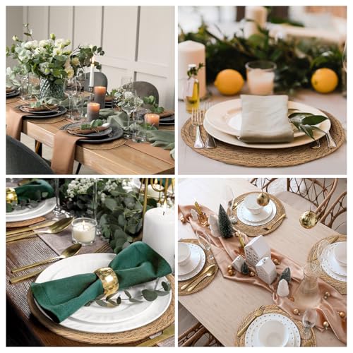 Image of 13 in Round Woven Boho Placemats Set of 8, Wicker Rattan Place Mats Chargers for Dinner Plates, Farmhouse Rustic Table Mats for Dining Table Decor