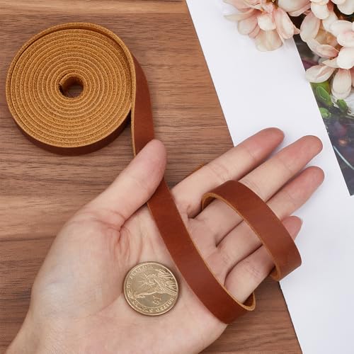 GORGECRAFT 2m Genuine Flat Leather Cord 12.5mm Wide Crazy Horse Leather Strips 1.8mm Thick Full Grain Cowhide Leather Strap Tanned Cattle Hide String for Belts Jewelry Making DIY Crafts Saddle Brown - Image 3