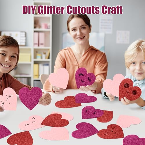 Image of Valentine's Day Glitter Heart Cutouts - 100Pcs Valentine Red Purple Pink Hearts Paper Accent Cutout Assorted Color Paper Heart Cuts for Classroom Bulletin Border Valentines Wedding Bridal Shower Decor