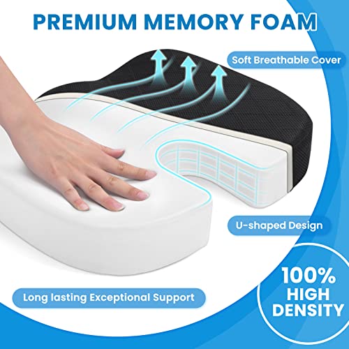 Image of TushGuard Seat Cushion - Cushion for Office Chair, Car Seat, Airplane, Bleacher - Sciatica & Coccyx Pain Relief Desk Chair Cushion for Long Sitting Office Workers, Car Drivers(Black, XX-Large)